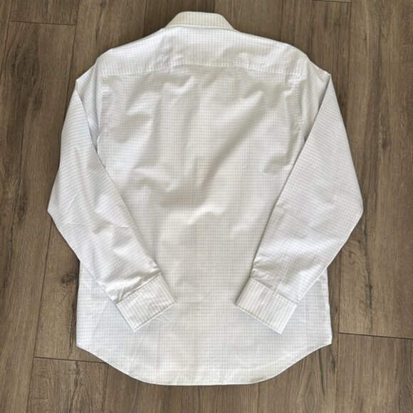 NWT men s James Tattersall White and Light Blue Business Dressy Button Down - Picture 6 of 6